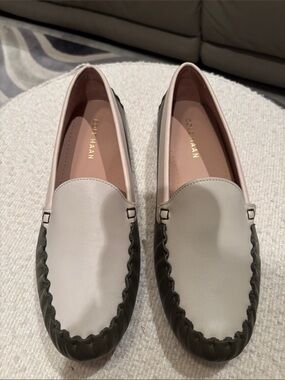 Cole Haan Two-Tone Leather Loafers in Light Gray, Olive and Blush